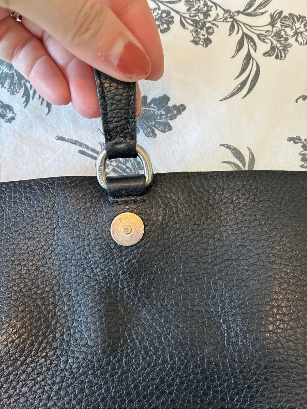 Prada Vitello Daino Black Pebble Leather Shoulder Bag